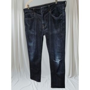 Lucky Brand Jeans Mens 223 Straight Leg Blue Denim 36x32 Tencel Blend Blown Knee